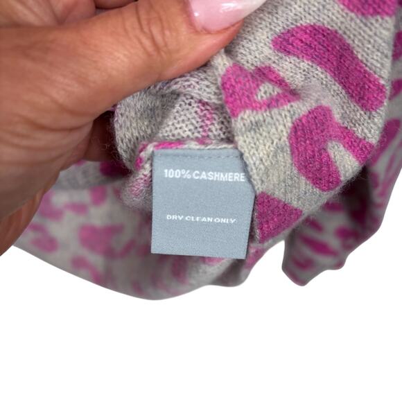 Hannah Rose 100% Cashmere Sweater Sx XS Leopard Pink Gray Soft Warm Chalet - Picture 6 of 6